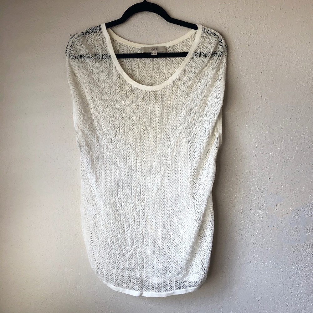 Sleeveless sheer white lace sweater